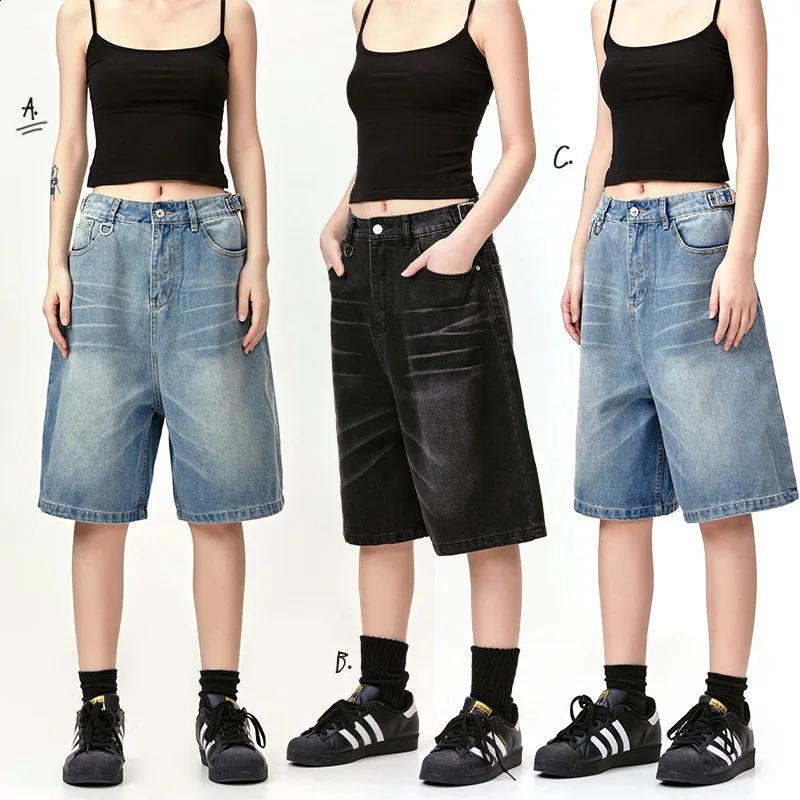 MADE EXTREME Retro Denim Cropped Jorts Heavy Summer Casual Shorts for Men Y2k Jeans 240909