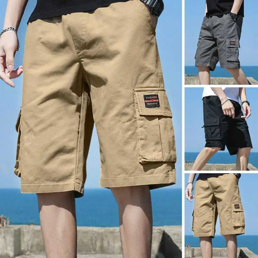 Men Cargo Shorts Loose Straight Multi Pockets Elastic Waist Men Shorts Casual Deep Crotch Men Summer Sport Shorts Y240914