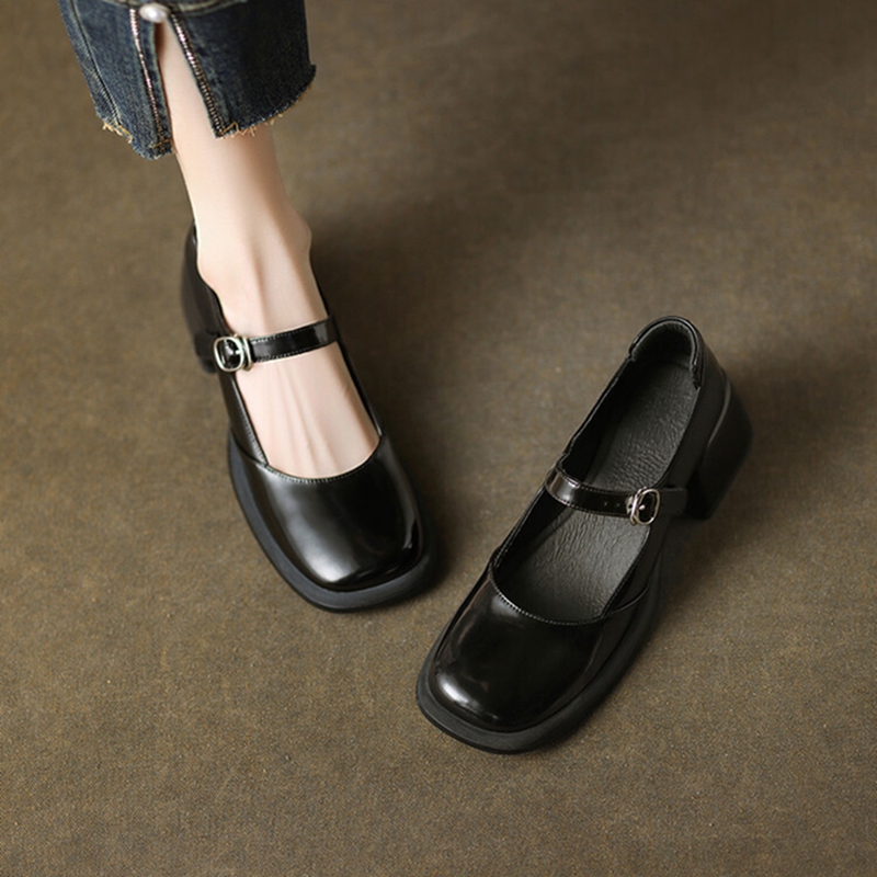 Spring/Autumn NEW Pumps Split Leather for Women New Round Toe Chunky Heel Female Sweet Platform Mary Janes Shoes eca6 Platm