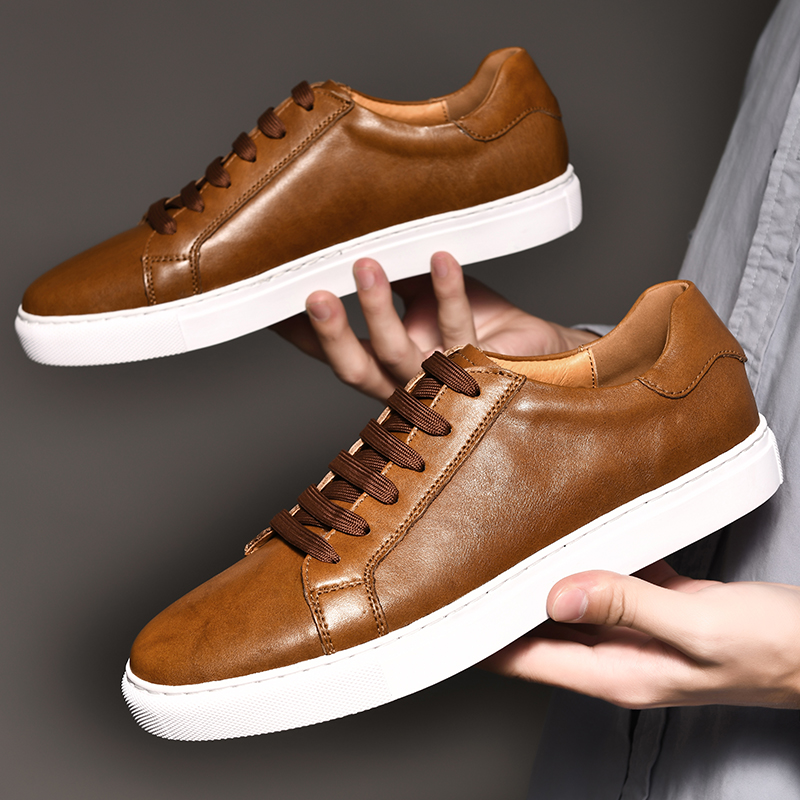 Genuine Leather Men's Shoes Luxury Brand Casual Shoes Non-slip Lace-up Sneakers Shoes Comfortable Sports Shoes Men Walking Shoes