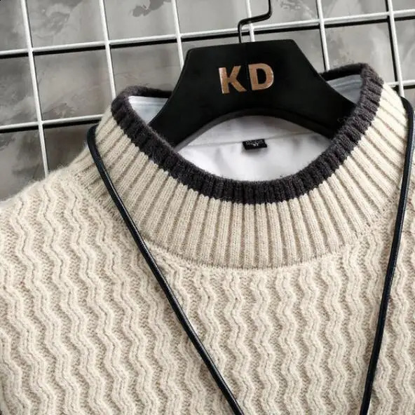 clothing mens loose pull slim fashion knitted sweater thick Homme retro striped 4XL 240906