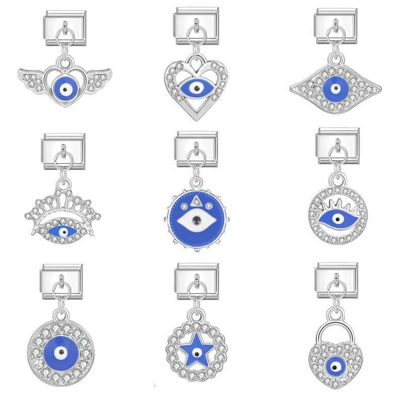 New Women's Gift Blue eyes Pendant Italian Charms Links Bangle Beads Fit 9mm Stainless Steel Bracelet Making DIY For Women Fashion Jewelry