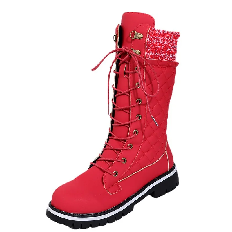Women Plush Mid-calf 2023 Winter New Designer Warm Snow Boots Ladies Furry Lace Up Platform Shoes Botas De Mujer