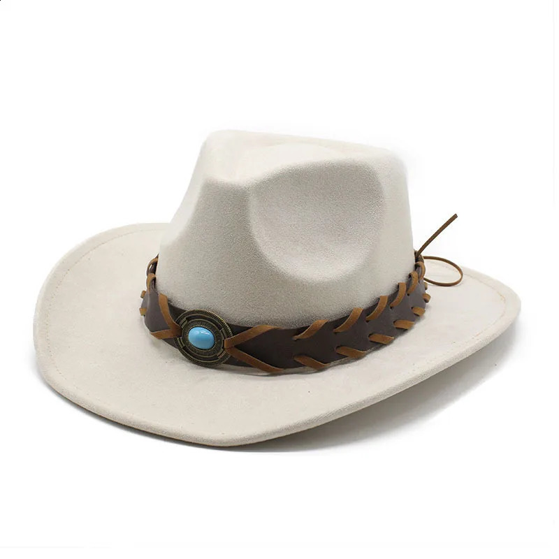 Suede Western Cowboy Hat Men Women Vintage Gentleman Lady Jazz Cowgirl Panama Sun Cap Wide Brim Cloche Church Fedora Hats 240912