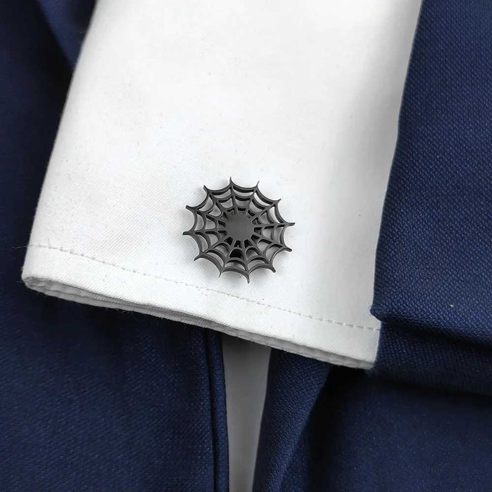 Stainless Steel Spider Web Men Shirt Buttons Ties for Mens Clothes Decorative Punk Dark Cuff Links Jewelry GiftX240914