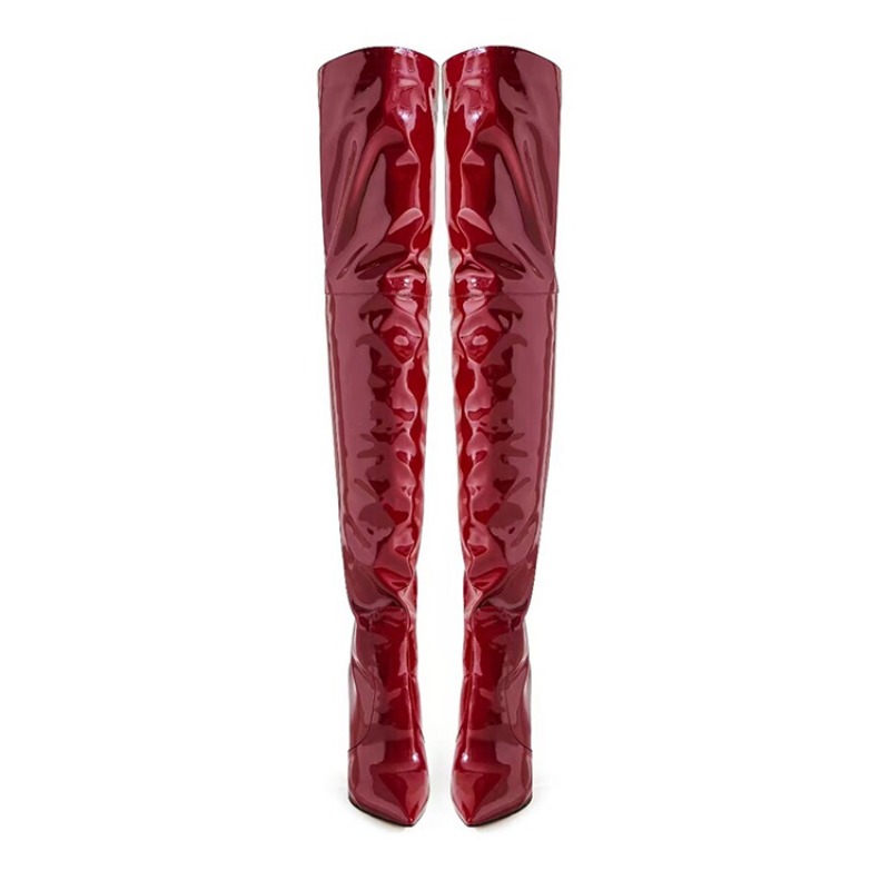 Size 36-47 Black Brown Leather Over The Knee Women European American Autumn Winter Short Plush 12cm High Heel Long Boots