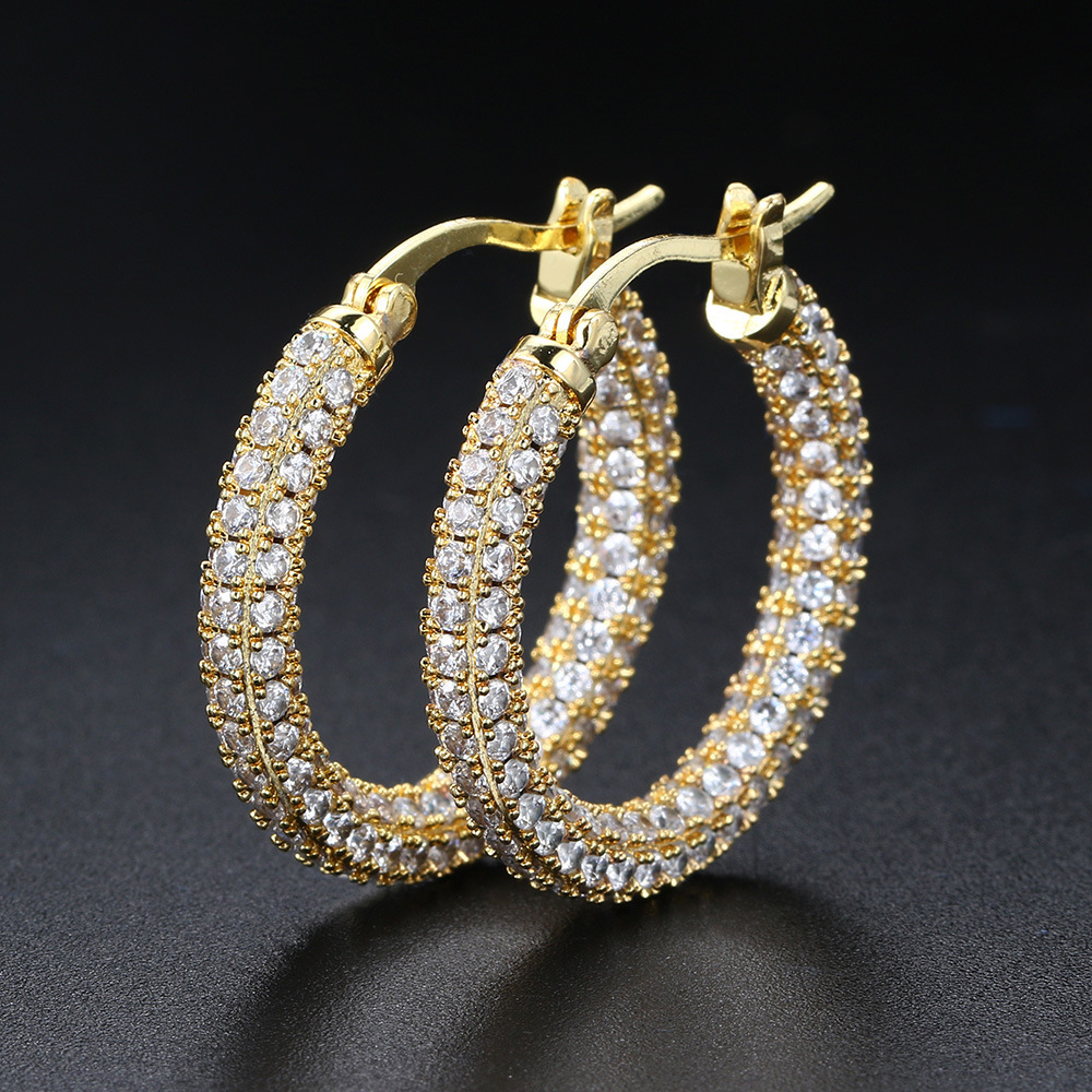 2024 Women's Hip Hop Large Clip Earrings: Sterg Sier Micro Cubic Zircon Pave Vintage Jewelry