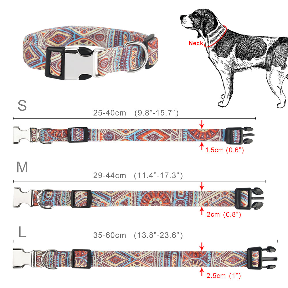 Dog Collar Personalized Flower Pattern Durable Adjustable Nylon Collar Bohemian Pet Collar for Puppy,Medium Dog,Big Dogs and Cat