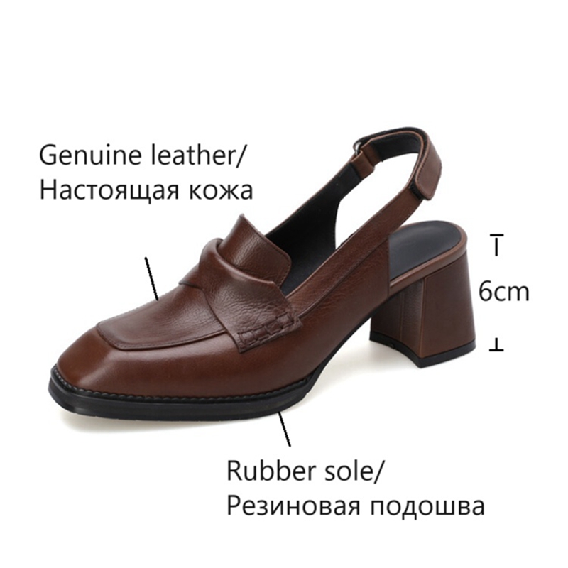 NEW Summer Women Sandals Genuine Leather Shoes for Women Cover Toe Slingback Shoes Square Toe Chunky Heel Designer Sandals