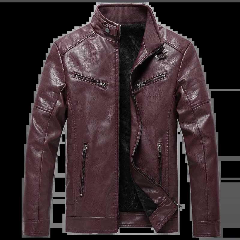 New leather jacket mens plush jacket casual Korean version personalized PU leather jacket youth standing collar leather jacketX240913