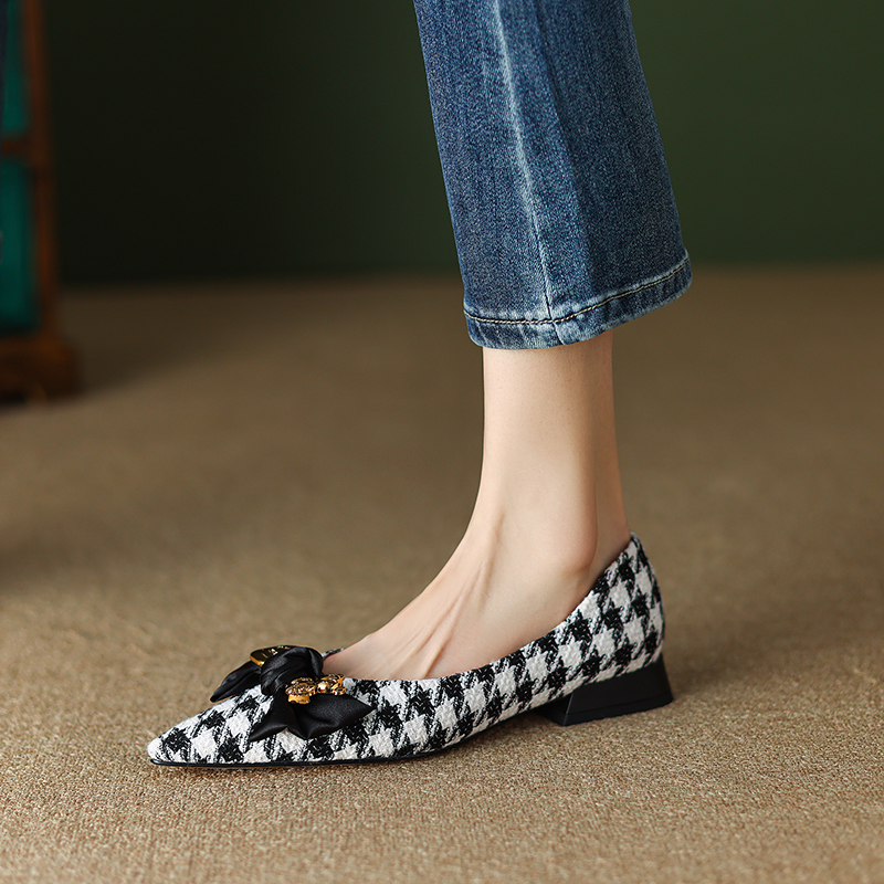 2024 Spring Casual Low Heels for Pointed Toe Flat Shoes Soft and Comfortable Women Pumps Butterfly Knot c32d