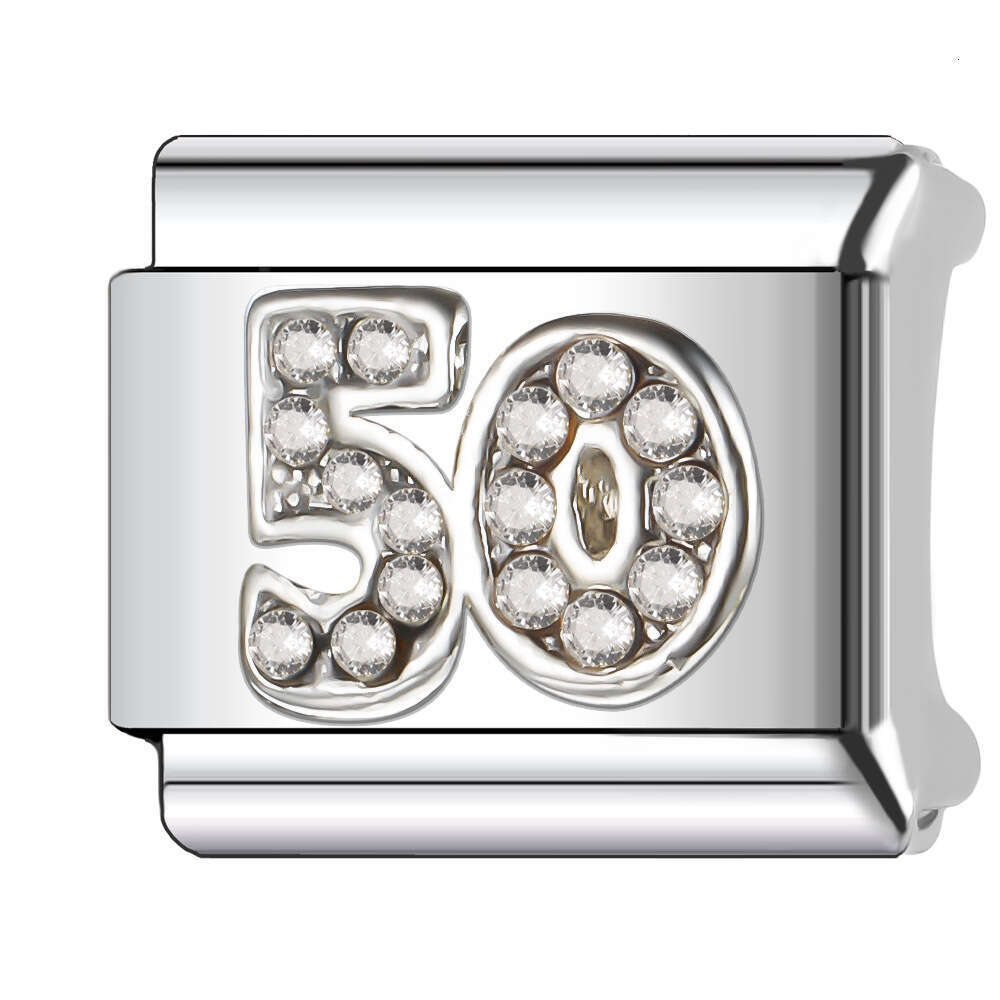 New Women's Gift number with shine stone Bead Italian Charms Links Bangle Beads Fit 9mm Stainless Steel Bracelet Making DIY For Women Fashion Jew