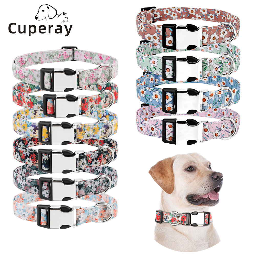 Cute Girl Dog Collars for Small Medium Large Dogs, Personalized Floral Pattern Female Pet Puppy Dog Collars Adjustable Collars