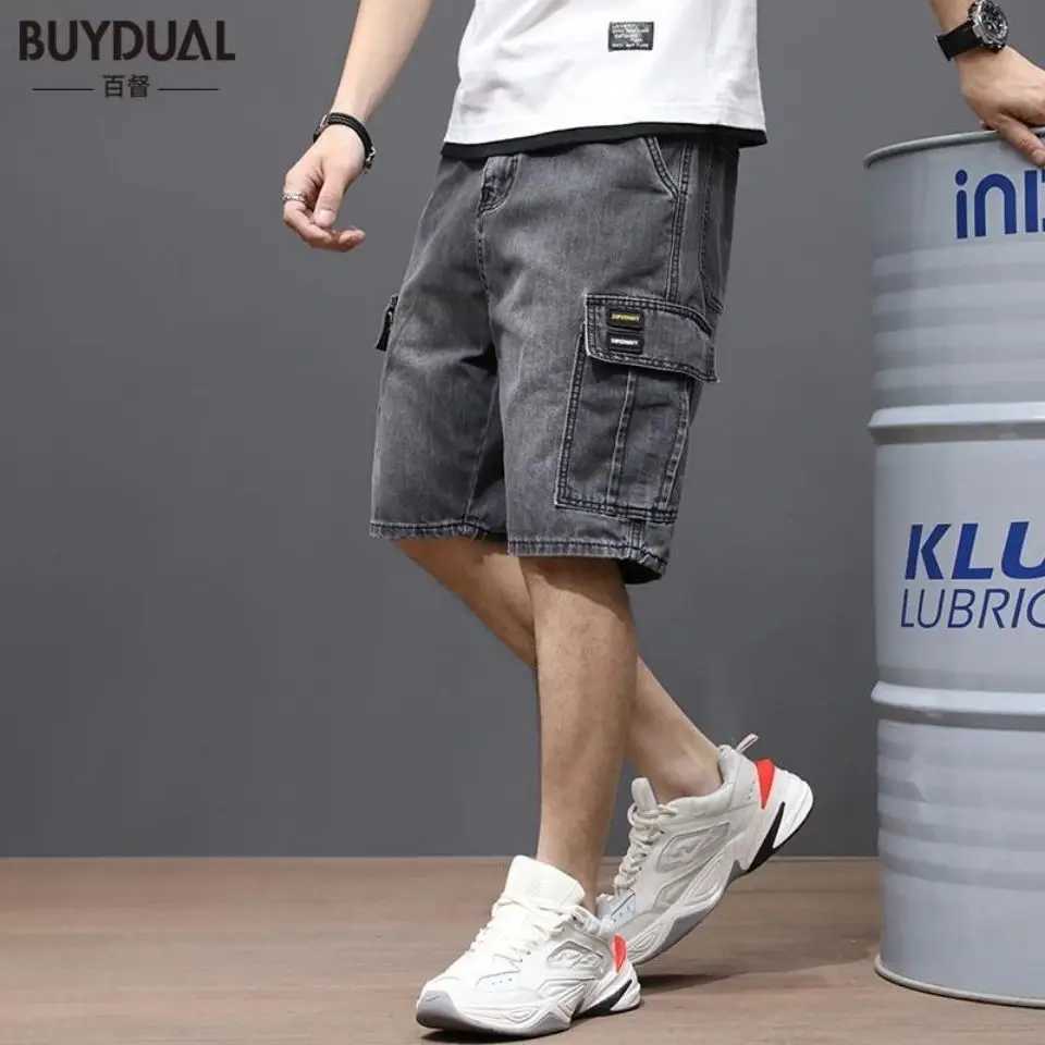 New Arrival Fashion Mens Casual Loose Baggy Cowboy Pants Streetwear Cargo Summer Denim Jeans Straight Knee Length Shorts MaleX240914