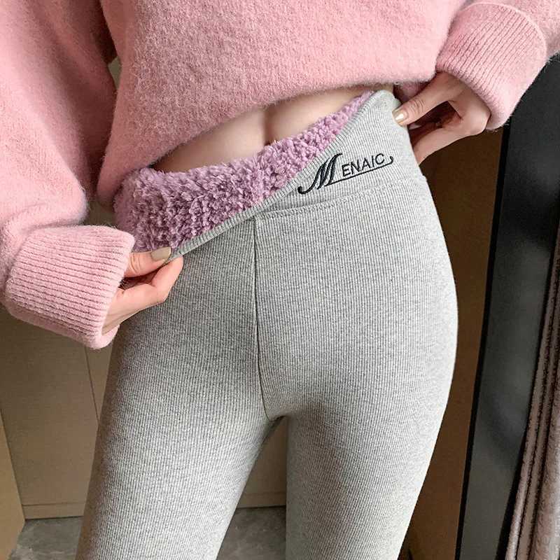 Winter Women Warm Thicken Lambwool Leggings Fleece Lined Thermal Ankle-Length Sexy Hight Waist Skinny Fitness PantsX240914