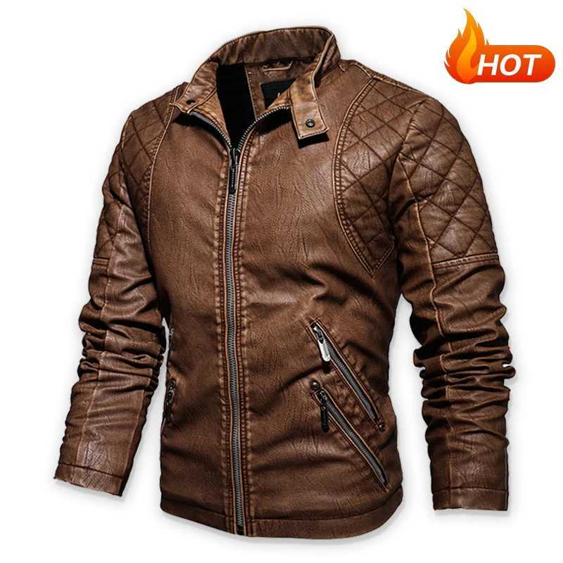 Men Fashion Leather Jacket Men Autumn Motorcycle Slim Fleece Jacket Coat Men Spring Outdoor Casual Motor Biker PU Leather JacketX240913