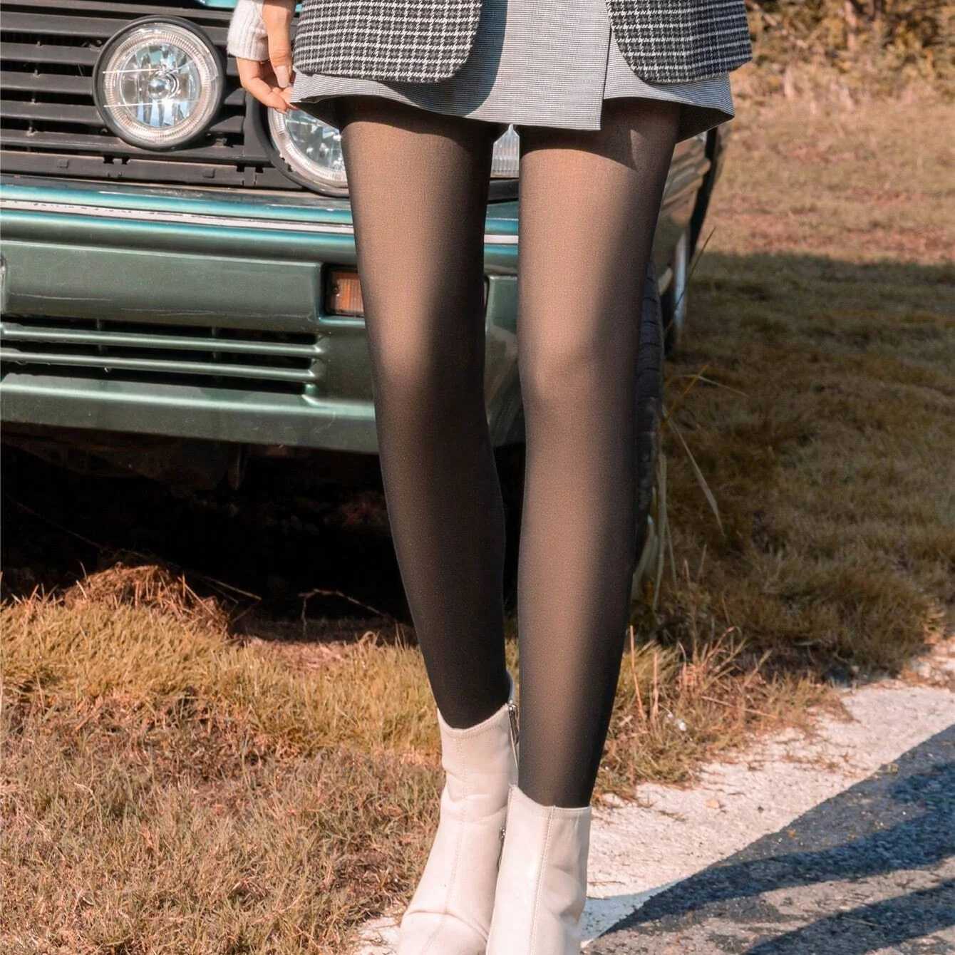 1 Piece Womens Fleece Thickened High-Waisted Transparent Leggings For Autumn And Winter Outerwear To Keep WarmX240914