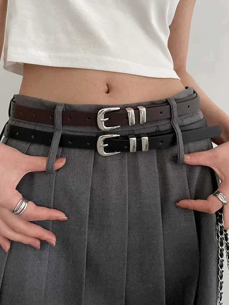 Fashionable Thin Belts for Woman Minimalist Solid Color Versatile Belts Beautiful Silver Color Metal Buckle BeltsX240914