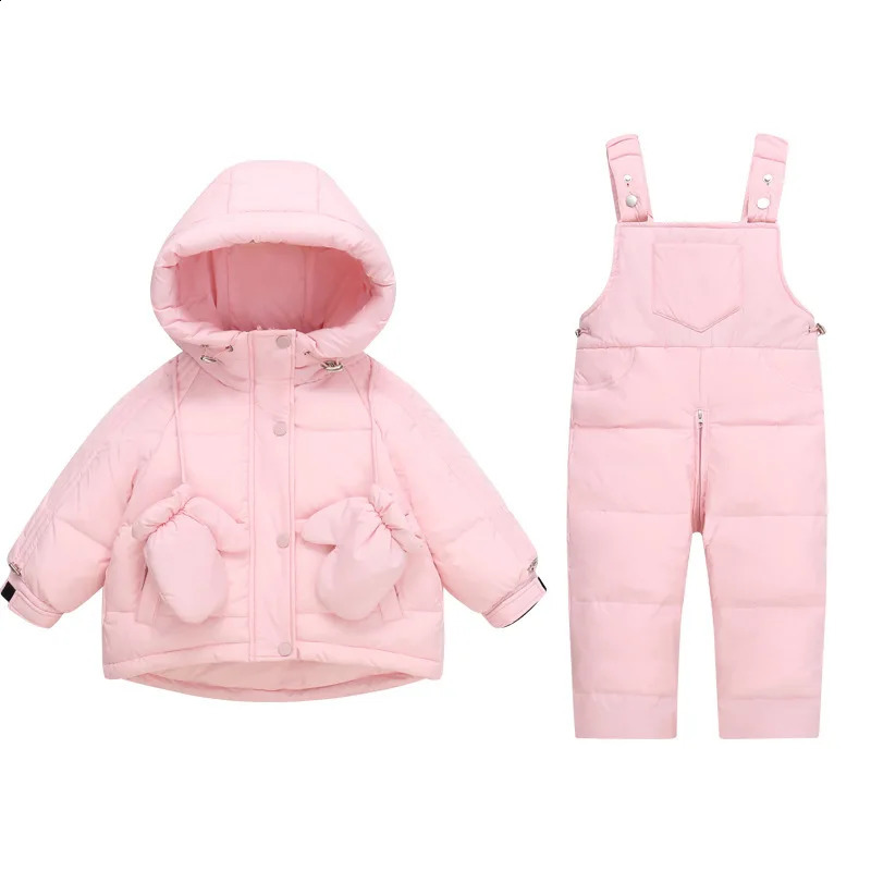 Winter Overalls Jumpsuit for Girls Boy Children Suits Toddler Jackets Kids Snowsuit Down Parka Coat Baby Outerwear With Gloves 240904