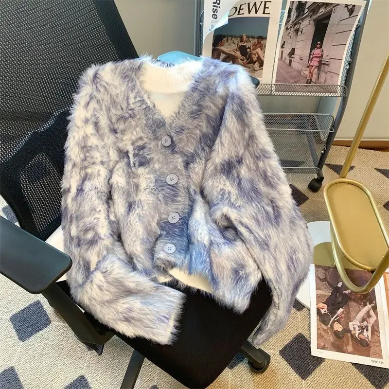 Korean Lazy Plush Knitted Cardigan Sweater Female Top Spring and Autumn Season Long Sleeve V Neck Soft Knit 240904