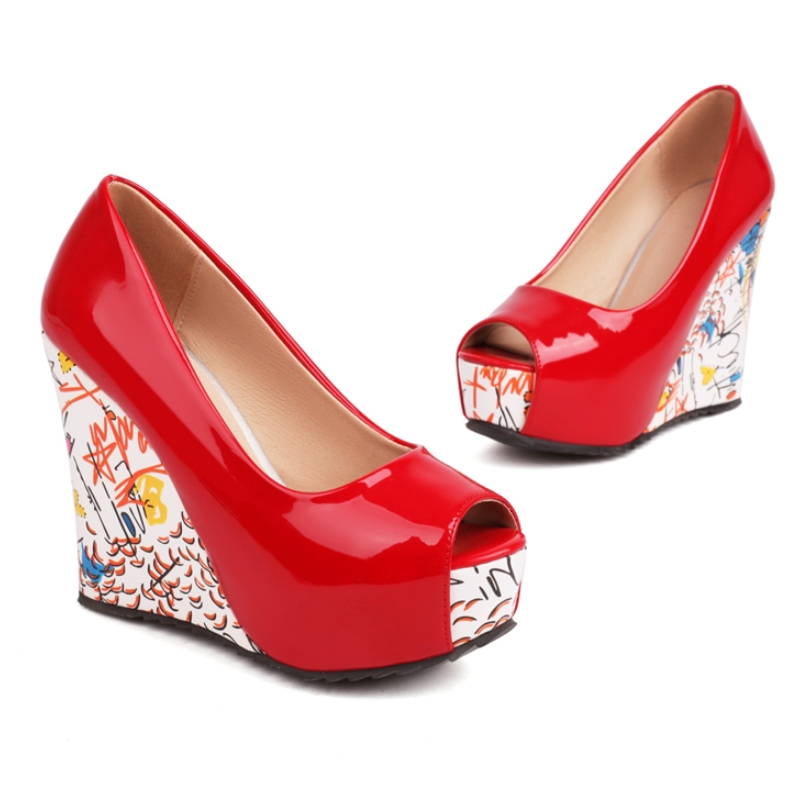 2025 new White Red Wedge for Women Pumps Platform High Heels Peep Toe Wedges Women's Party Dance Wedding Shoes Spring Casual e6ed Platm s 's