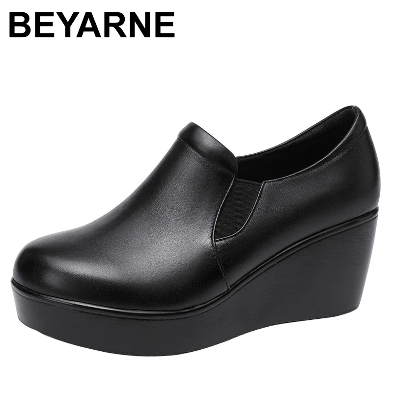 Real Soft Leather Deep Mouth Pumps Round Toe Mid Heel Non-Slip Sole All-Match Fashion Comfortable and Casual Working Mom's Shoes