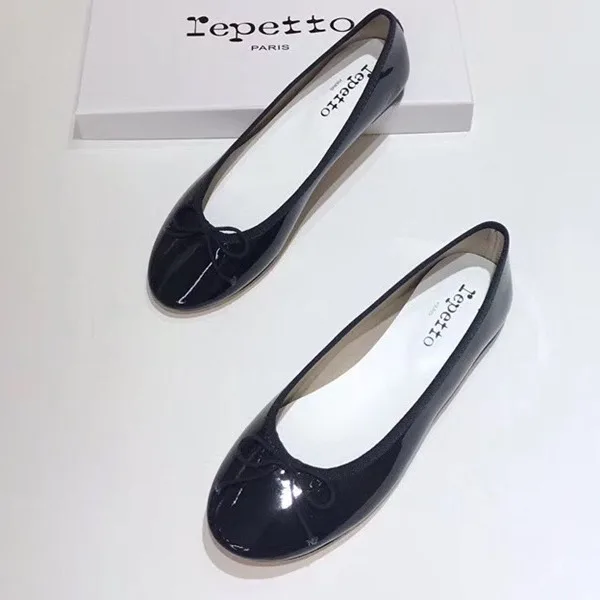 French Vintage Single Round Head Ballet Slippers Low Heel Shallow Sole Patent Leather Small Red Shoes Summer Women's Flats