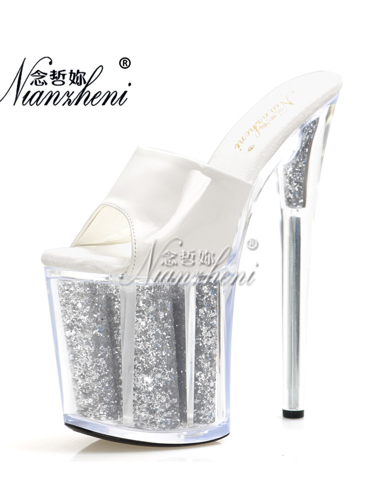 Hot 20cm Sexy Fetish Stripper Thin Heels Peep Toe Nightclub Glitter Elegant Sexy Fetish Fashion Platform Slippers Models Party