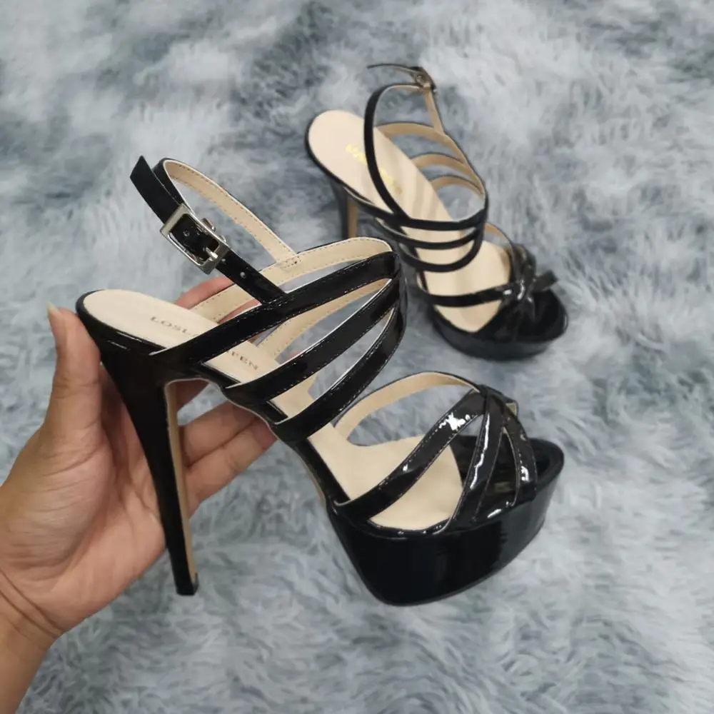 Large Size 44 Women Sandals Nightclub Ultra Fashion 14cm Super High Heels Platform Ankle Strap Sandals Sexy Pumps Bride Shoes