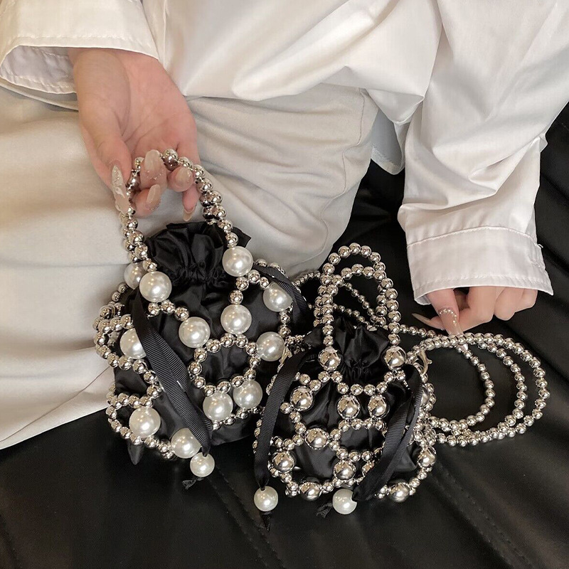 Spring/Summer New Product Internet Celebrity Same Style Fashion 2024 Dark Beaded Small Waste Concave Design Handheld Crossbody Bag