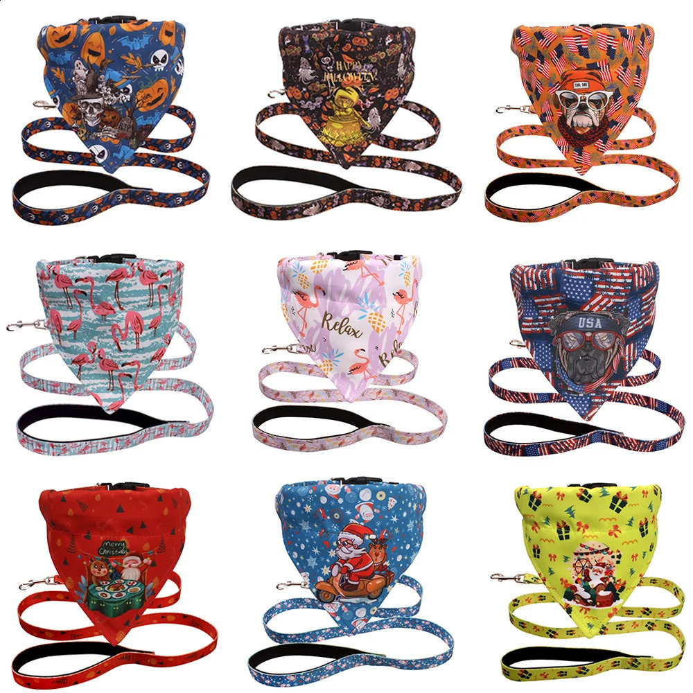 Personalized dog collar set Christmas and Halloween pet supplies small medium and large dog sausages Shiba Inu small dog scarf 240914