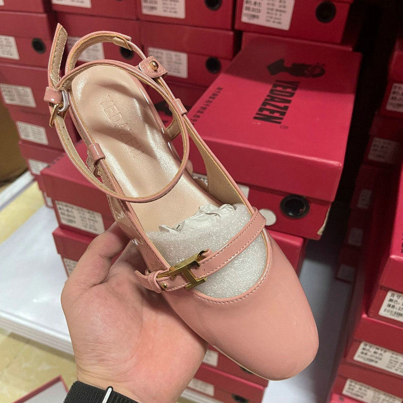 Round French Head One-e Buckle Flat Women'S Gentle Style Ballet Shoes Back Empty Toe Sandals 0407 51c4