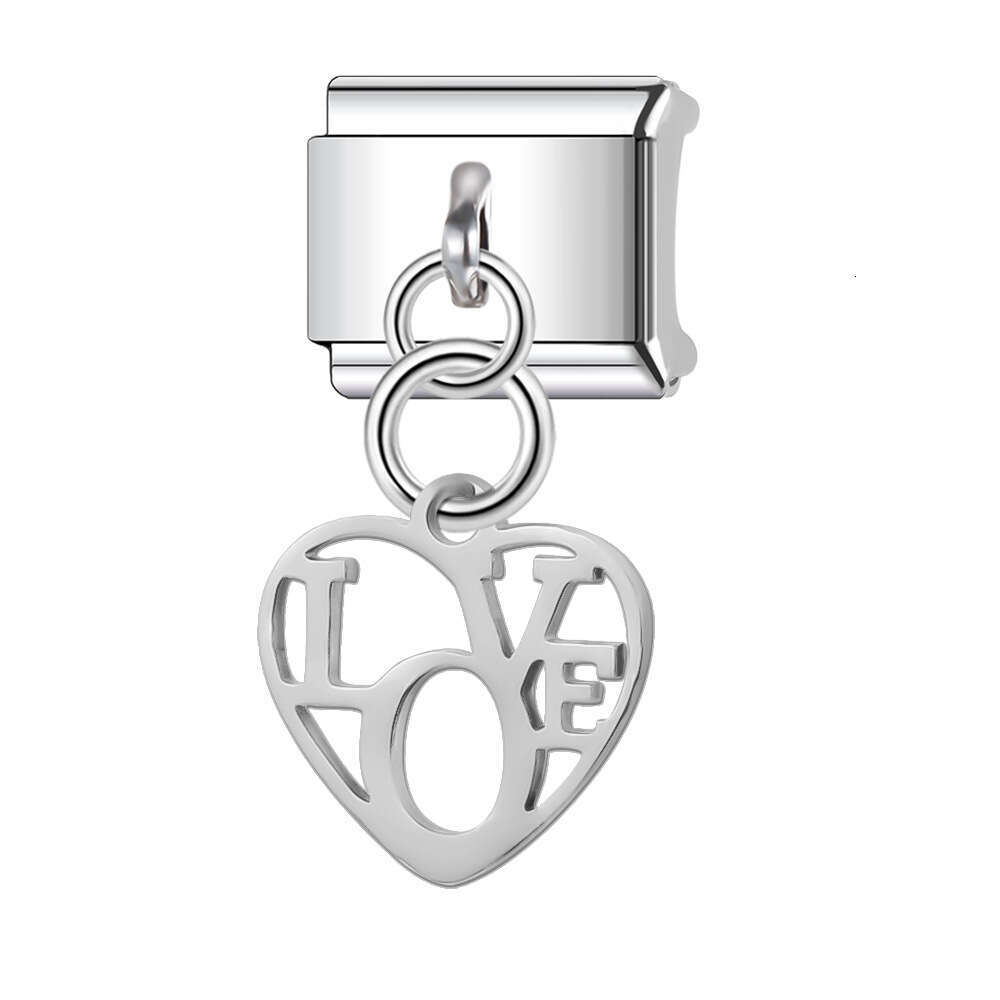 New Women's Gift Heart pendant bead Italian Charms Links Bangle Beads Fit 9mm Stainless Steel Bracelet Making DIY For Women Fashion Jewelry