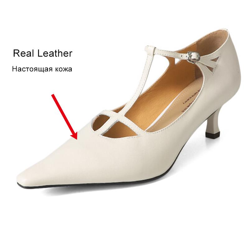 Size JOZHAMTA 34-40 Real Leather Women Pumps T-Strap Sexy Pointy High Heels Shoes New 2025 Fashion Flats Office Lady Elegant Dr c32e