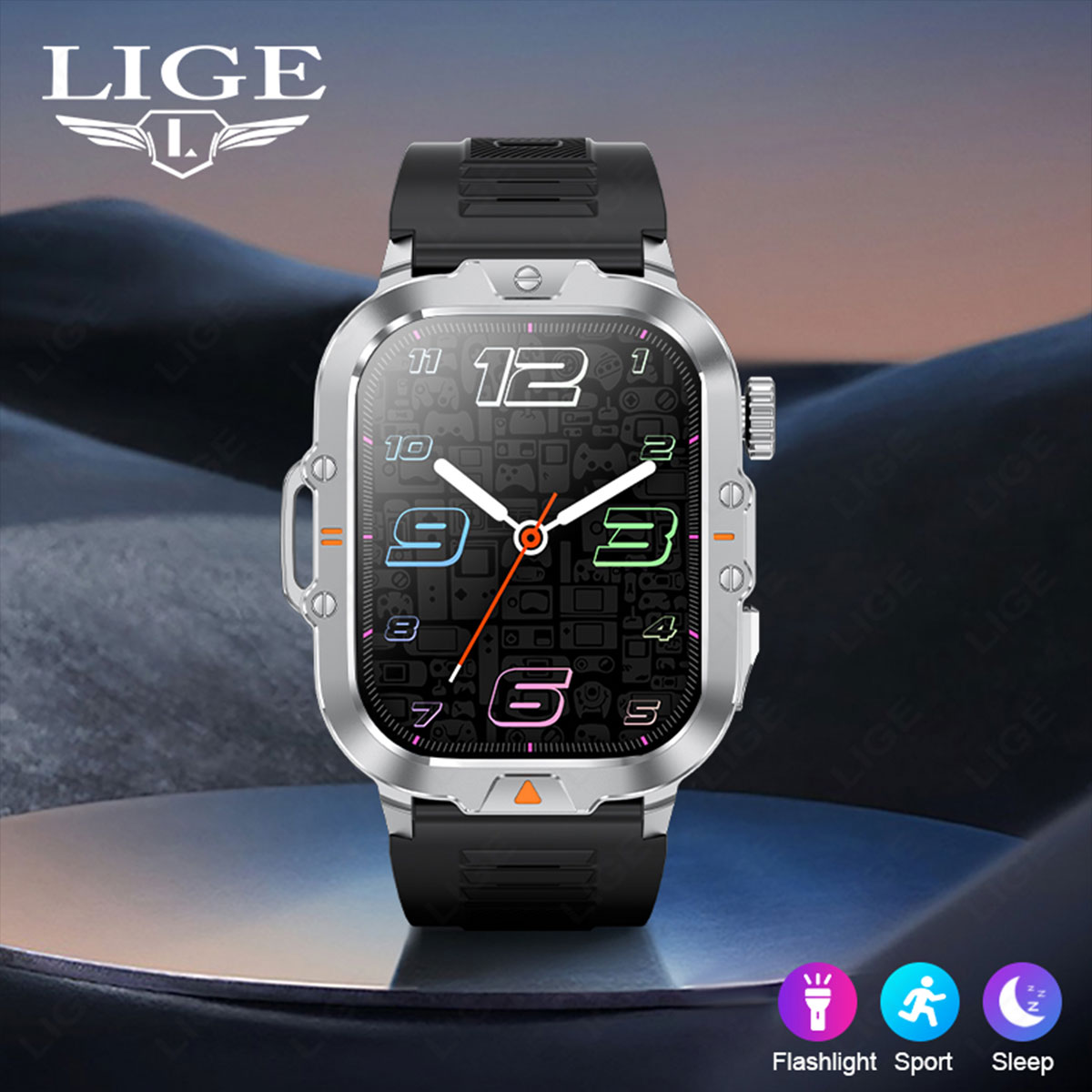 LIGE's new smartwatch with motion, step counting, alarm clock, handheld light, multifunctional wireless communication, voice assistant, remote co