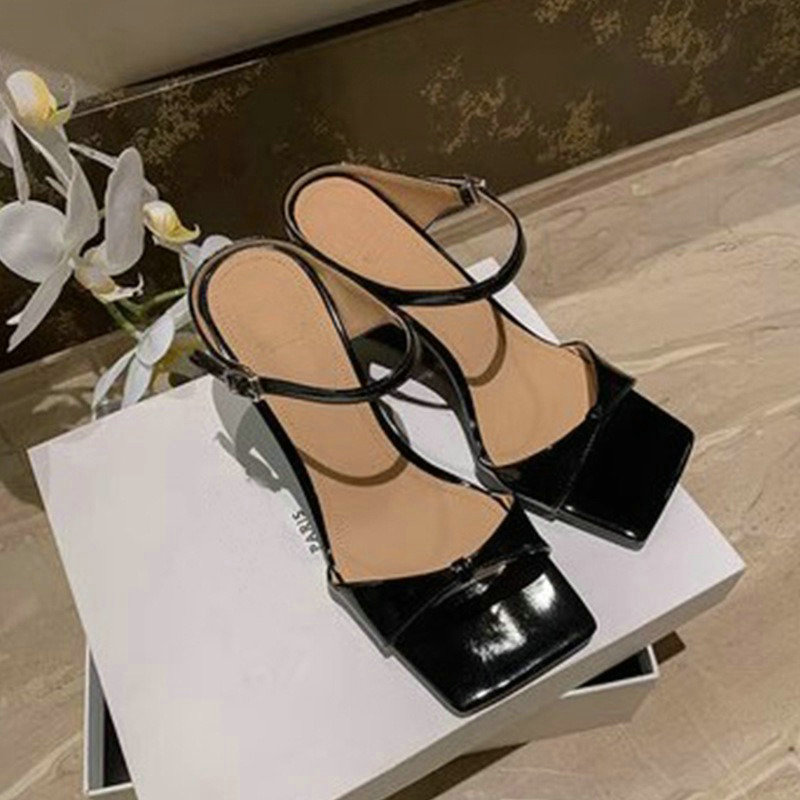 Summer 2024 New Fashion High-heeled Slippers Square Head Wedge Sandals For Women Slides 68ad