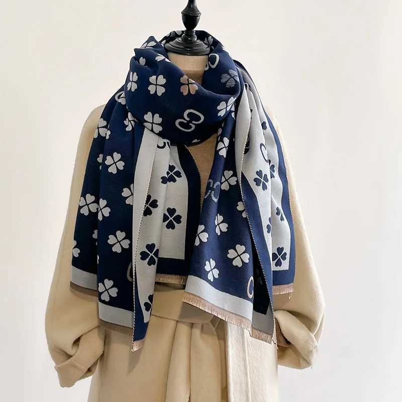 Scarves New double-sided letter scarf cashmere soft warm edges cashmere shawl winter windproof blanket 2024 J240913