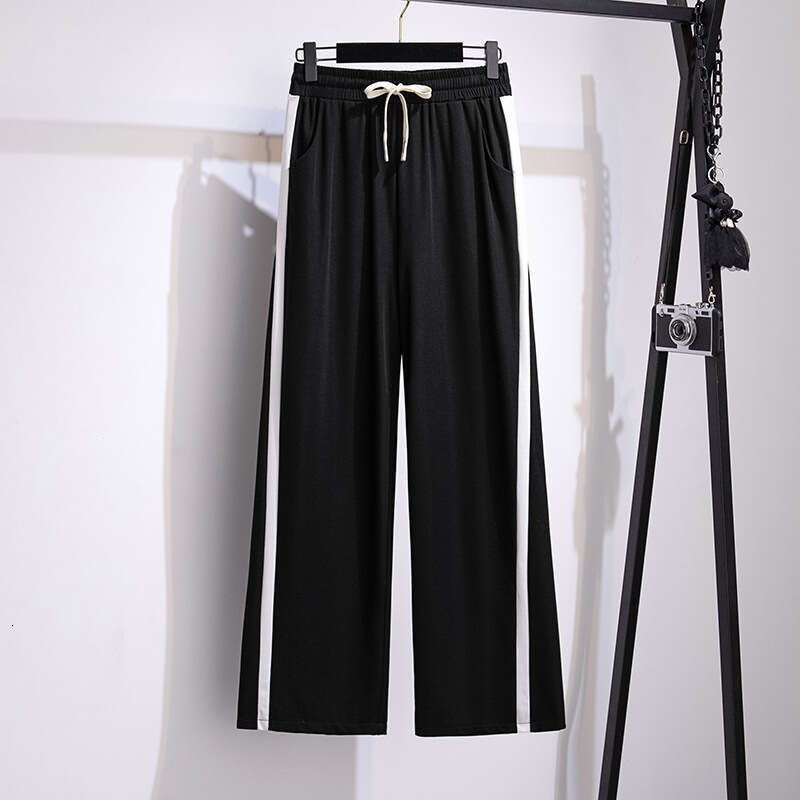 155Kg Plus Size Women's Loose Straight Wide Leg Trousers Hip 150 High-Waisted Striped Pants Black 5Xl 6Xl 7Xl 8Xl 9Xl