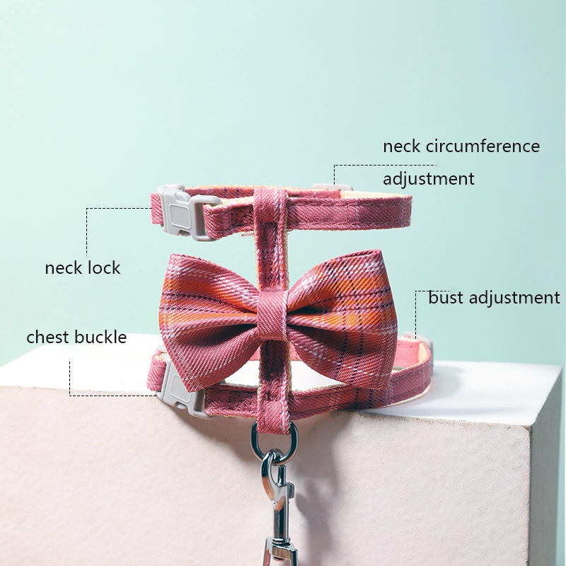 R-shaped Cat Harness and Leash Adjustable Size Plaid Harness with Bow Trim and Leash To Keep Out Break Free Cat Walking for Cats