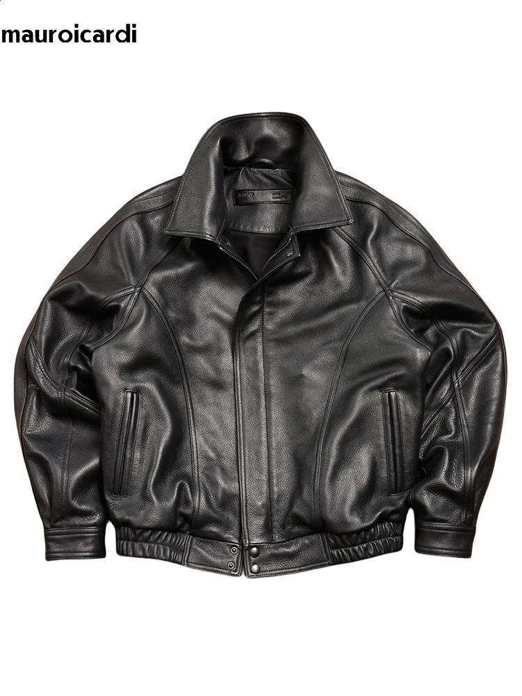 Mauroicardi Spring Autumn Cool Handsome Black Hard Pu Leather Jacket Men Zipper American Vintage Clothes 2024 240912