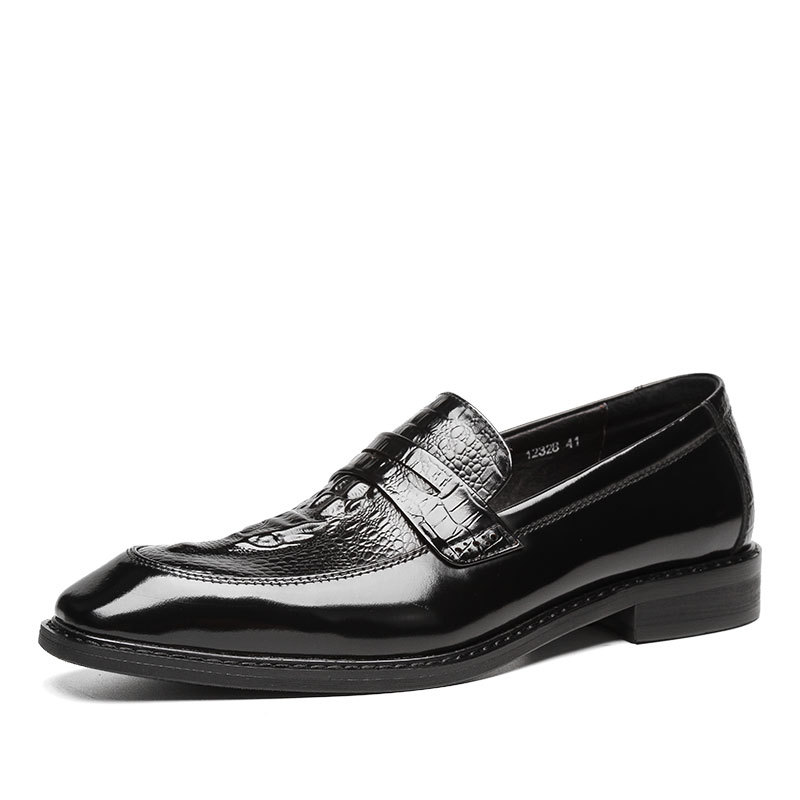 Luxury Genuine Leather Shoes Crocodile Pattern Classic Style Men‘s Loafers Wedding Business Slip On Pointed Toe Black Brown
