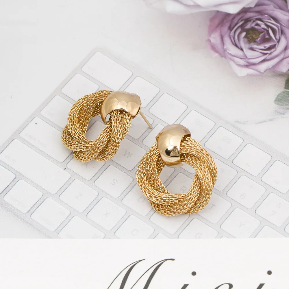 Vintage Metallic Twisted weaving Round Circle Dangle Earrings 2024 Fashion Wedding Party Drop Earrings for Woman Jewelry 240914