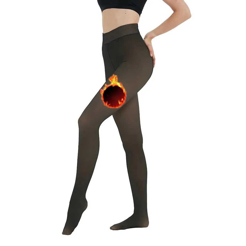 Fleece Lined Tights for Women Thermal Pantyhose Fake Translucent Winter Warm Tights Stretch High Waisted Thick Leggings L001X240914