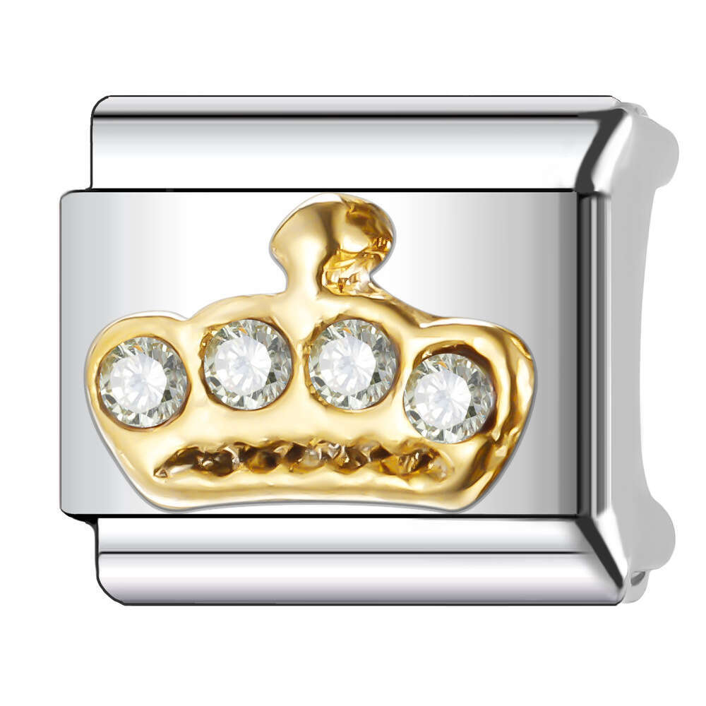 New Women's Gift shine crown Bead Italian Charms Links Bangle Beads Fit 9mm Stainless Steel Bracelet Making DIY For Women Fashion Jewelry