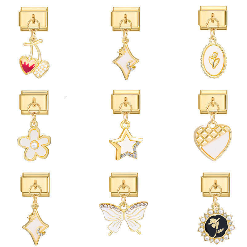 New Women's Gift Gold cloud heart star Pendant Italian Charms Links Bangle Beads Fit 9mm Stainless Steel Bracelet Making DIY For Women Fashion Je