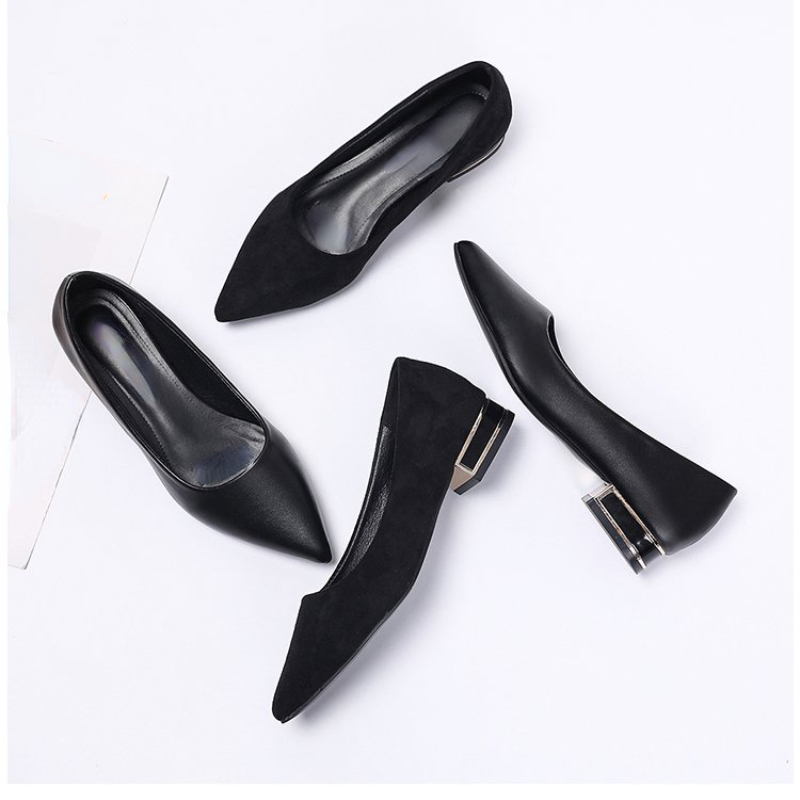 Real Leather Women's Pointed Toe Mid-Heel Shoes hot - Thick Heel Work & Casual, Spring/Autumn 2024