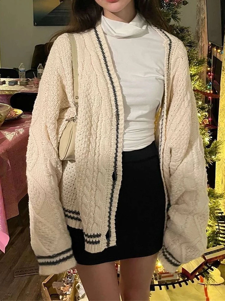 European American Autumn Winter Solid Color Long Sleeved Cardigan Women Knitted Single Breasted Sweater Jacket 240904