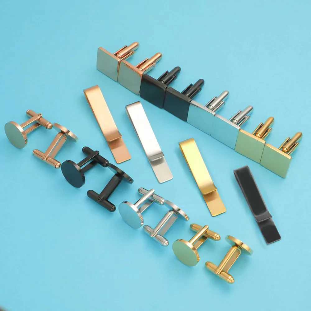 3 Pcs Formal Wear Decorate Cufflinks Tie Clip Set Necktie Clip Clasp Men Jewelry Pin Clasp Multiple Color Simple BusinessX240914
