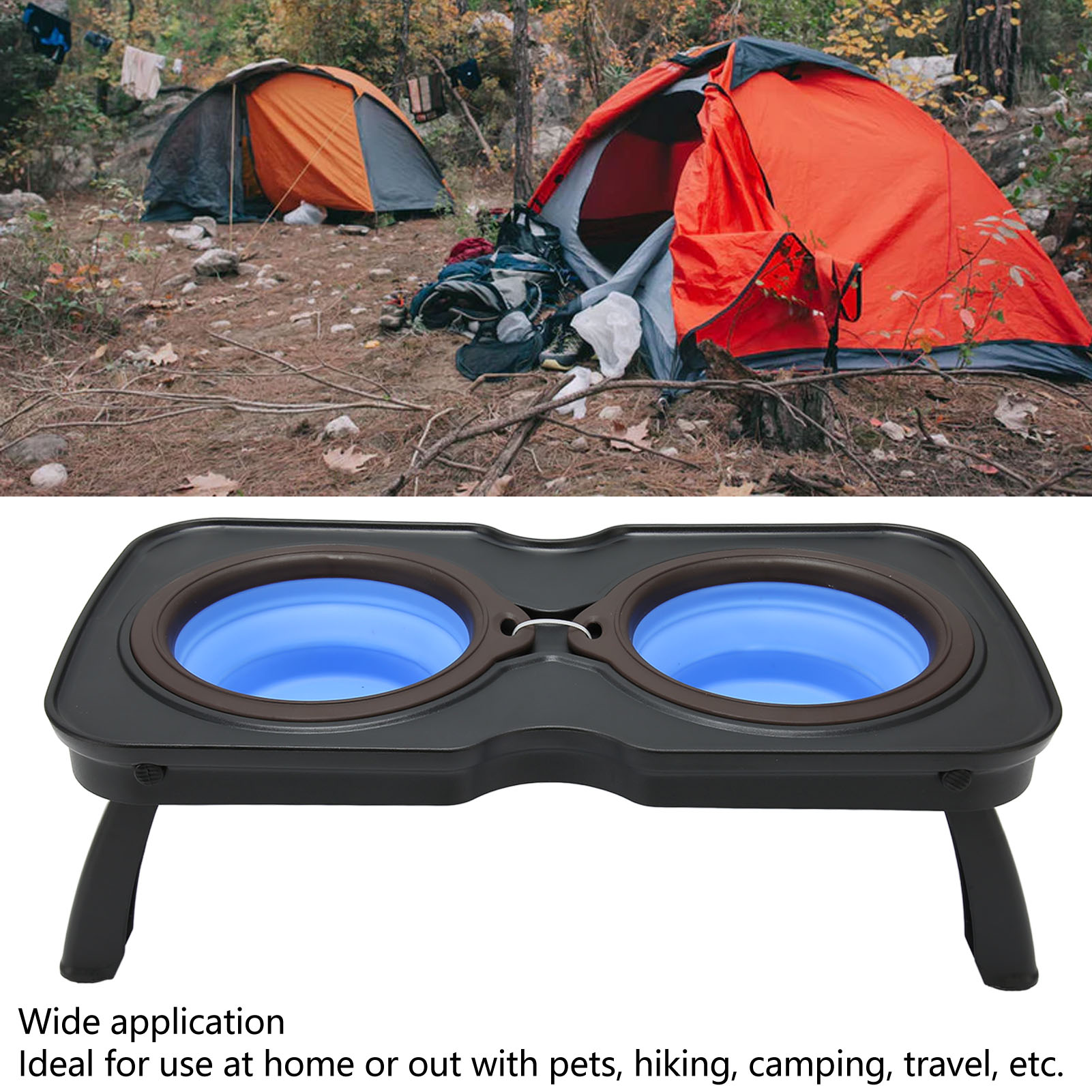 Foldable Elevated Dog Bowls Portable Double Folding Raised Dog Bowls With Stand For Outdoor Camping Travel