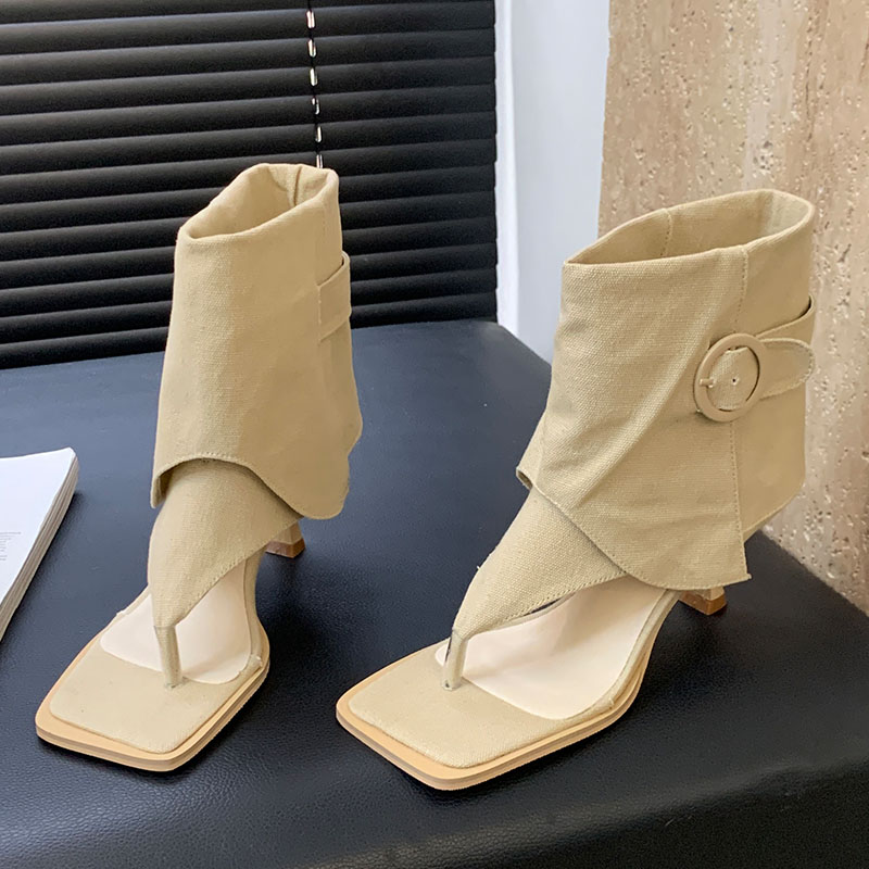 Fashion Denim Modern Women Ankle Flip ps Female Slip On Ladies Short Boots Footwear With 6CM Heels Shoes